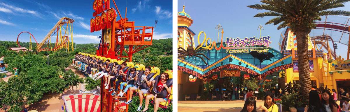 Achterbahnen und Attraktionen im Chimelong Paradise in Guangzhou