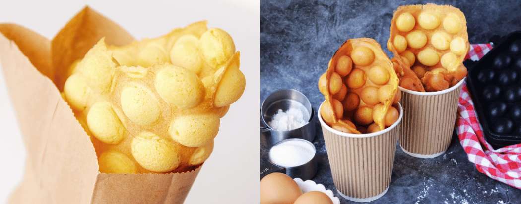 Gaufres aux œufs de Hong Kong fraîchement préparées, parfaites à déguster sur le pouce.
