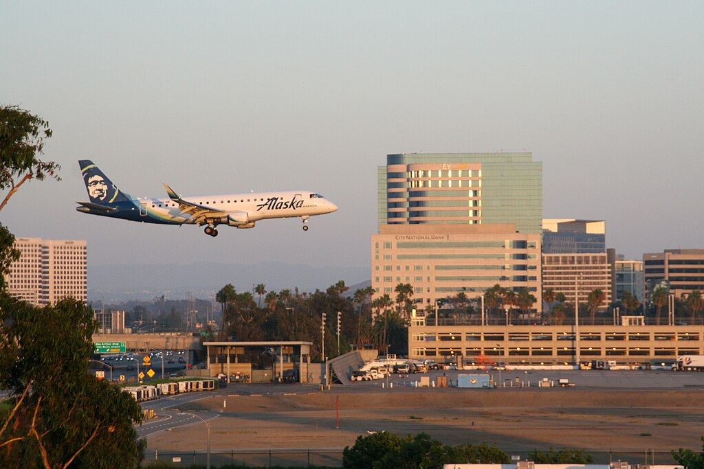 Alaska Airlines plane landing near Southern California airport
