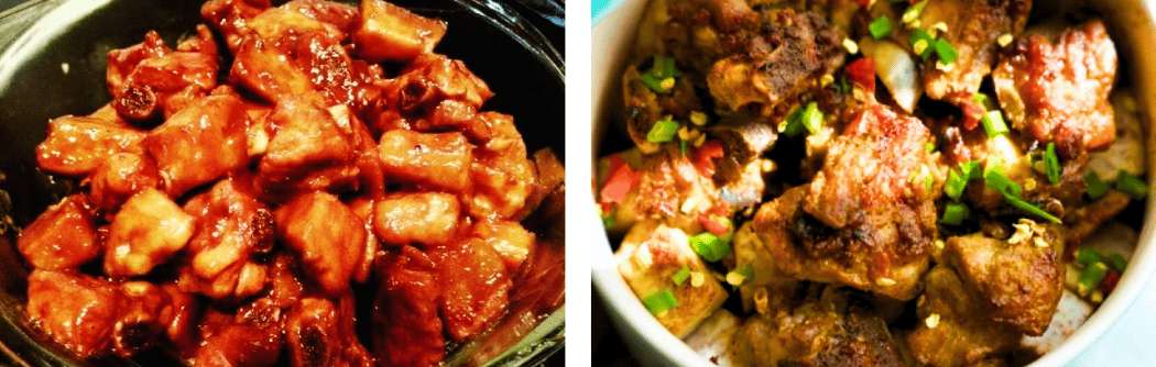 Cerdo estofado y costillas cocinadas con recetas tradicionales de la región de Guangxi