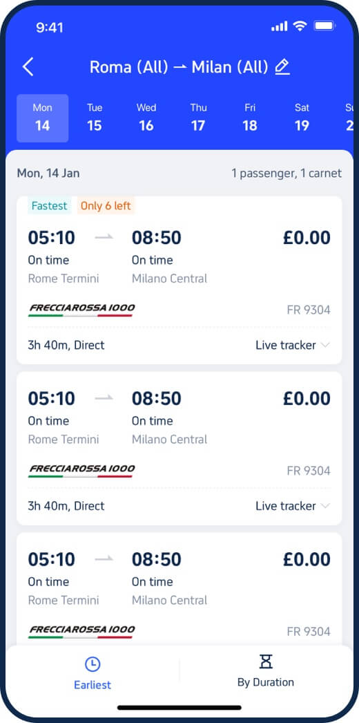 Select the train you want to buy a ticket for