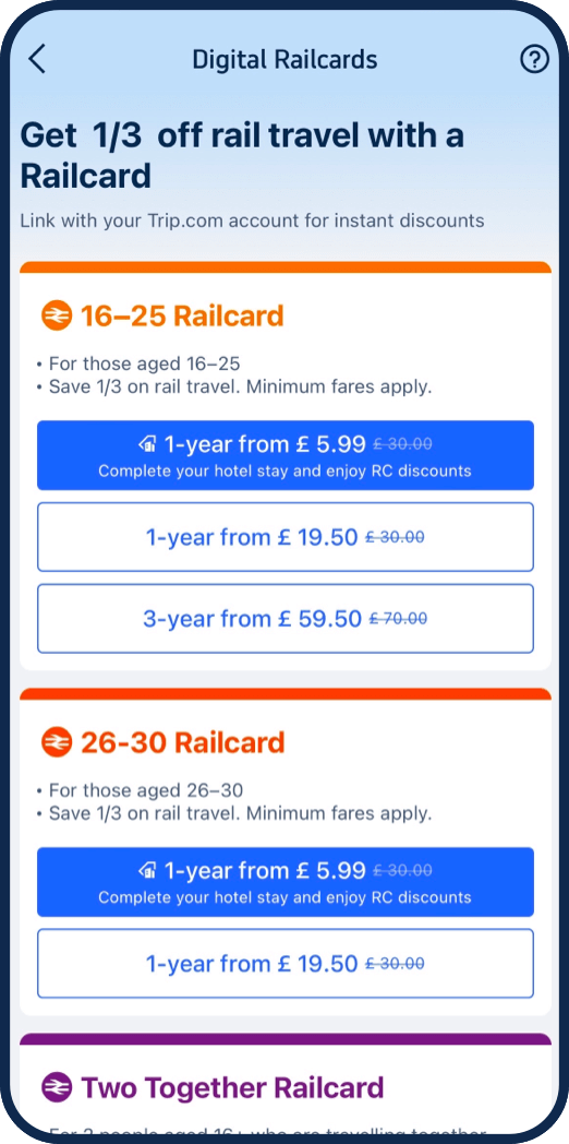 Schritt 3: Sign in to your Trip.com account and select the right Railcard for you