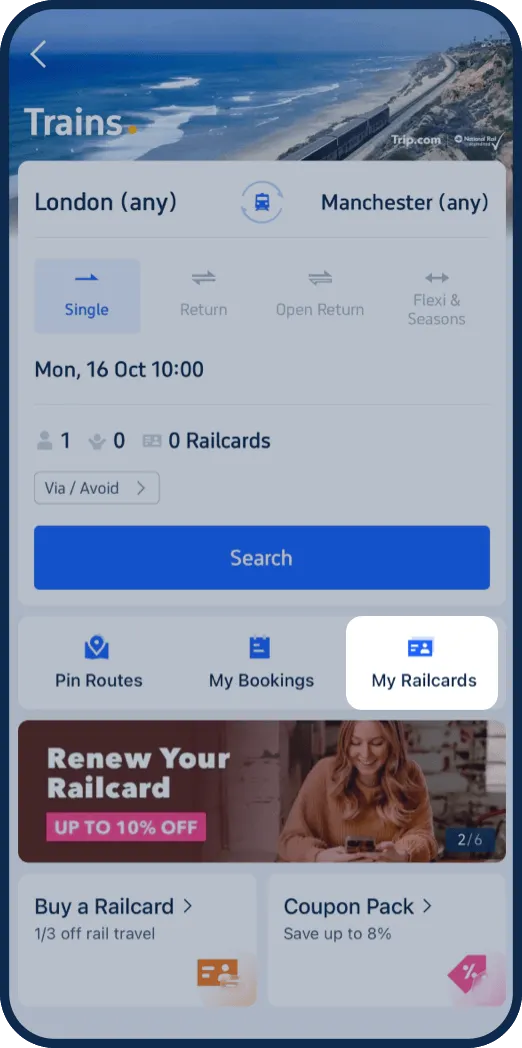 Schritt 5: You can now tap ‘My Railcards’ to view your new Railcard