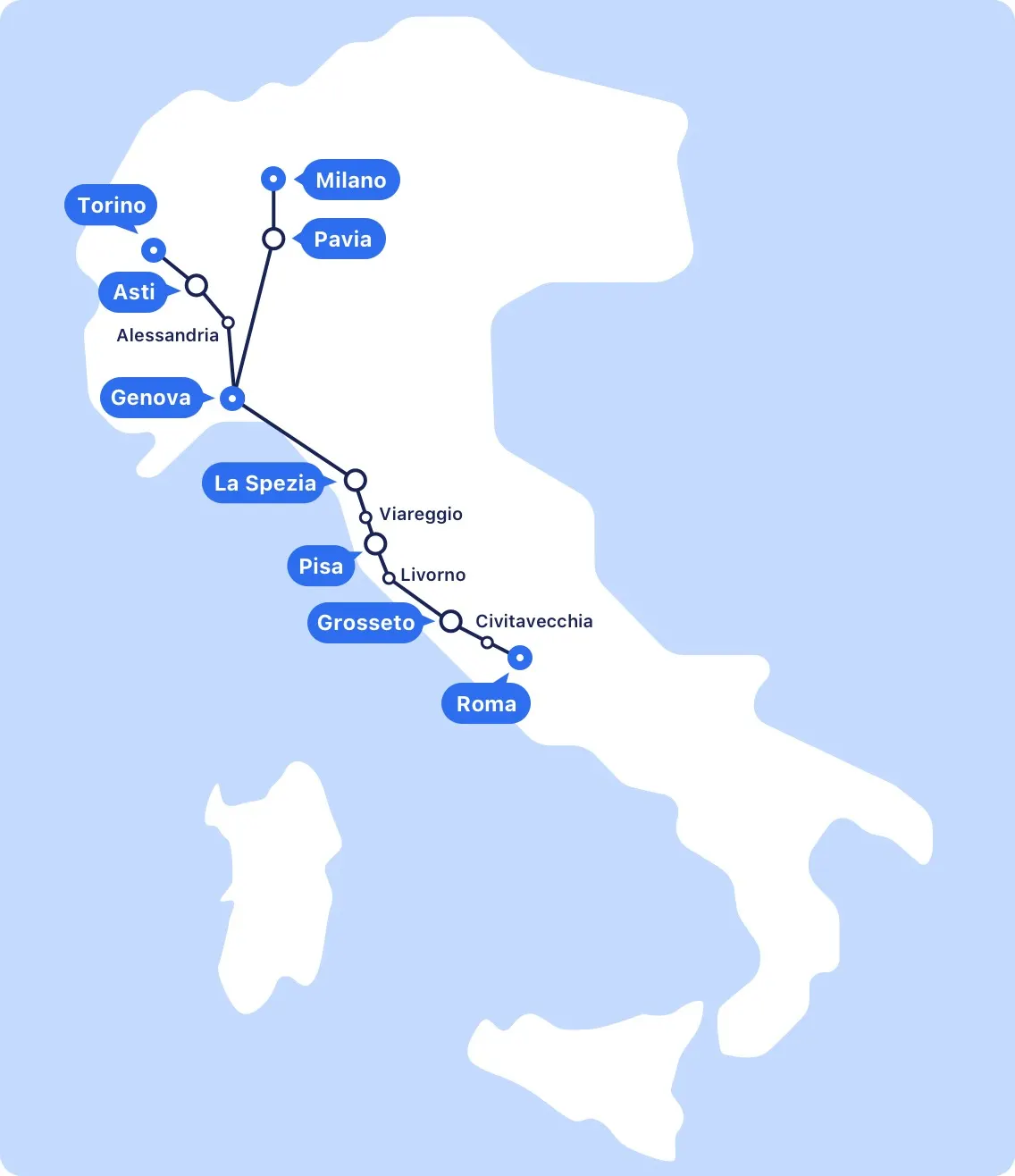 Mappa dei collegamenti Frecciabianca