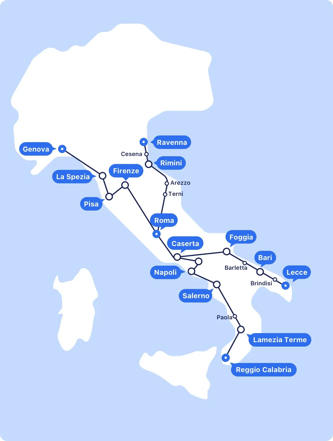 Mappa dei collegamenti Frecciargento