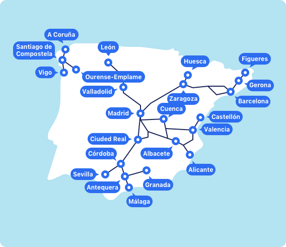 Mapa de rutas de tren en España