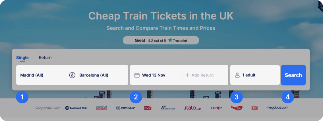 Usa el Buscador de trenes de TrainPal
