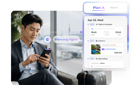 Business travel planning, now as simple as a conversation.