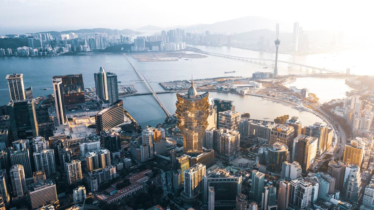 The old city of Macau in the evening