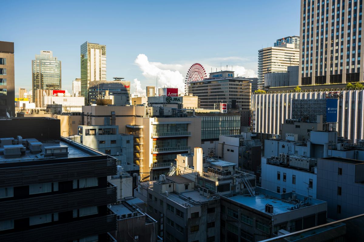 Osaka's city skyline and elevated roads