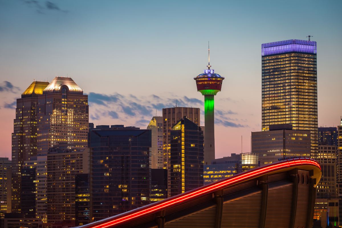 The Calgary Tower rising above the downtown skyline