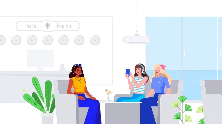 Travelers discovering deals on a phone