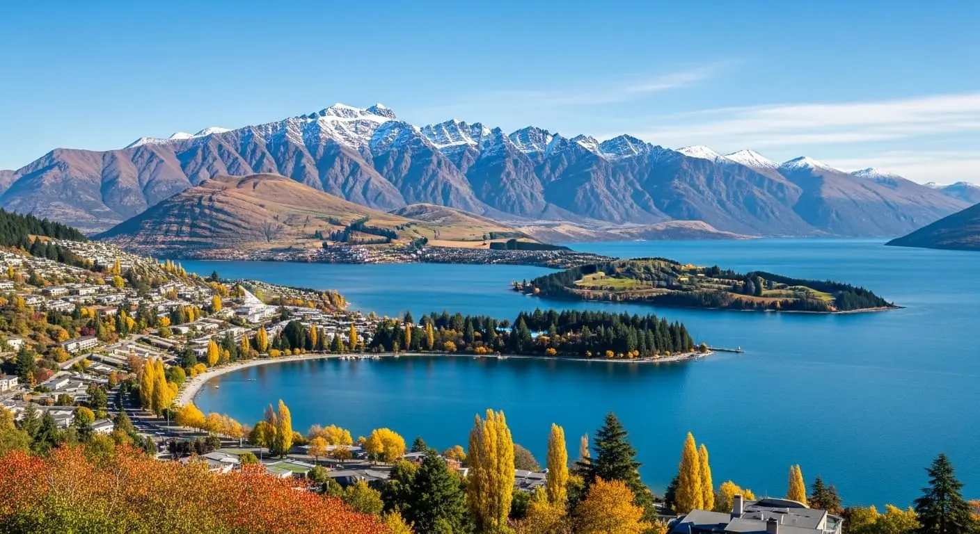 紐西蘭皇后鎮瓦卡蒂普湖秋季