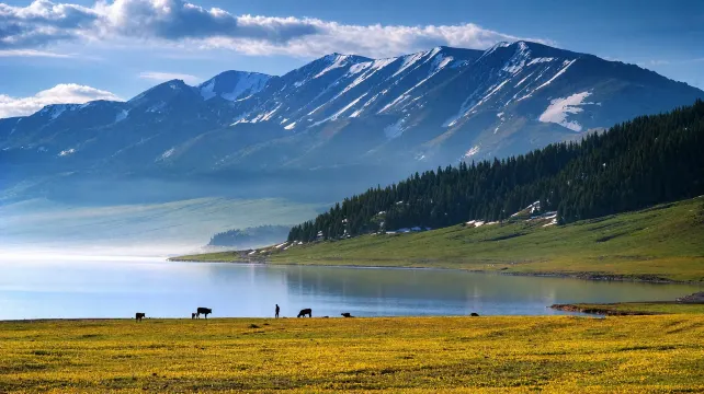 賽里木湖的高海拔湖泊景觀與周邊山景 賽里木湖的高海拔湖泊景觀與周邊山景