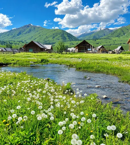 禾木村的木屋聚落與周邊山林雪景 禾木村的木屋聚落與周邊山林雪景