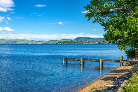 羅託魯瓦湖的湖畔與遠處山景 羅託魯瓦湖的湖畔與遠處山景