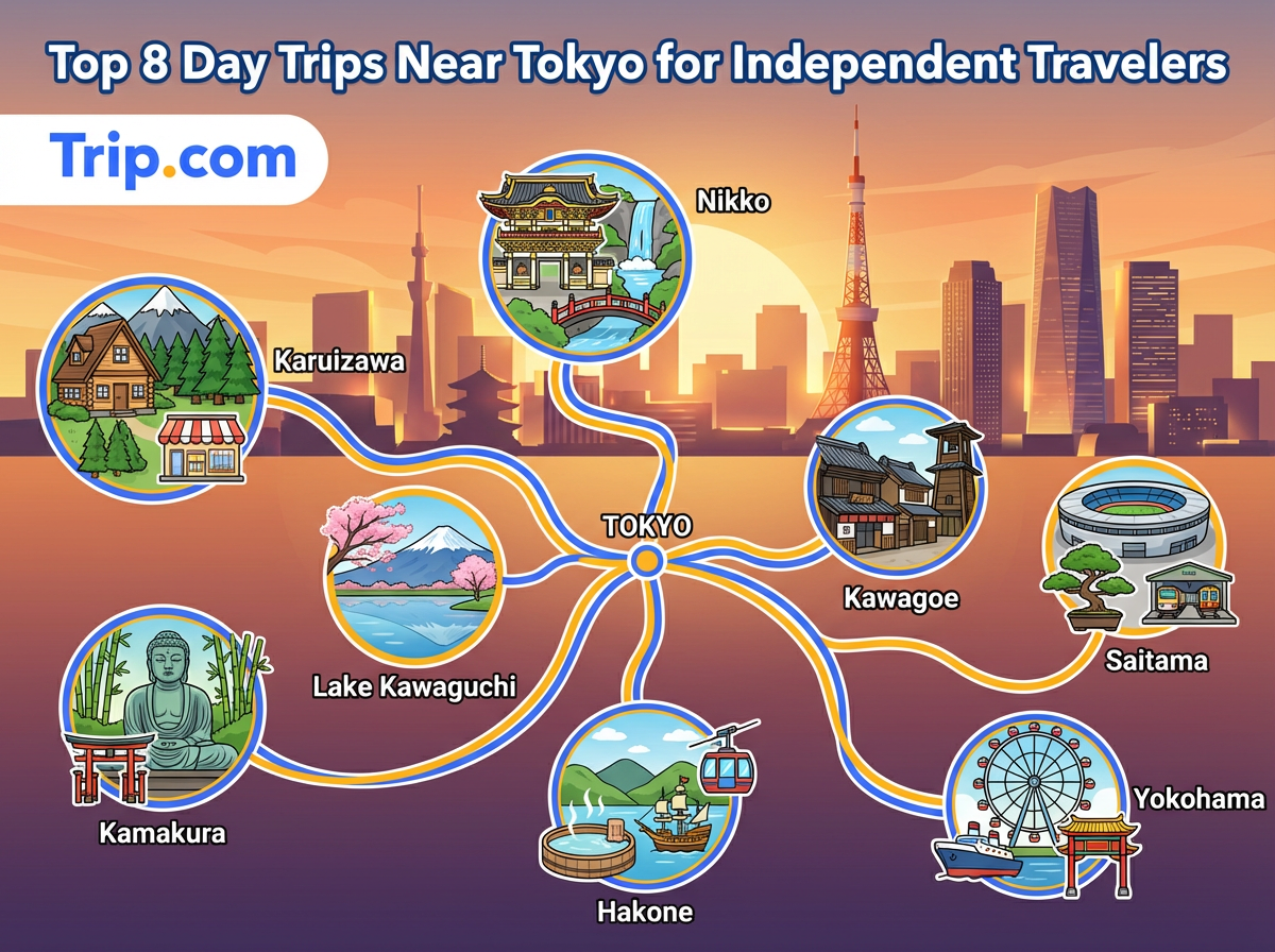 Top 8 Day Trips Near Tokyo for Independent Travelers
Karuizawa、Nikko、Kamakura、Lake Kawaguchi、Hakone、Kawagoe、Saitama、Yokohama
