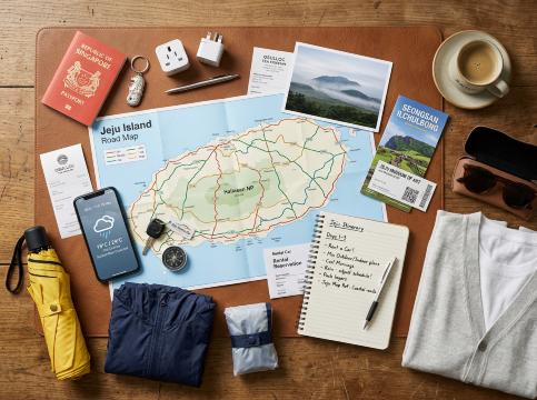 Travel tips flat-lay.