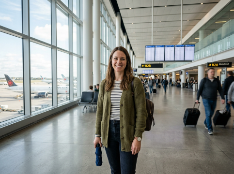 Traveller at Airport bring an umbrella on a plane