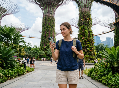 Traveller Using Smartphone in Singapore
