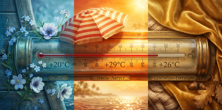 Май-Октябрь: +20°C - +29°C.