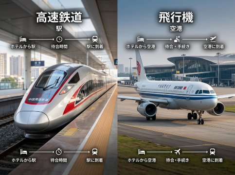 中国新幹線と飛行機の比較チェックリスト