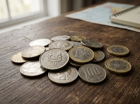 Travel coins pile