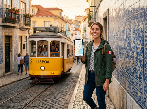 Traveller in Lisbon with Portugal eSIM