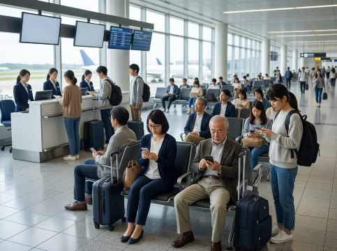 空港で待つ乗客