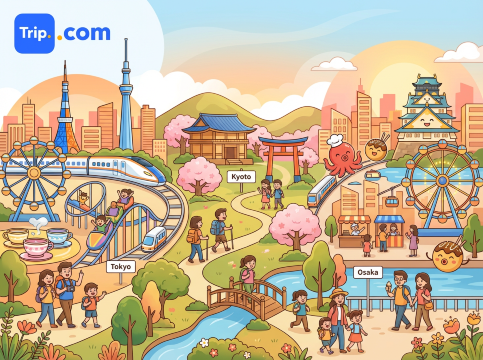 Hãy cùng Trip.com tạo nên một hình ảnh thật sống động về những thành phố dễ dàng khám phá như Tokyo, Kyoto và Osaka nhé! Không cần quá nhiều lời, chỉ một logo Trip.com là đủ để khơi nguồn cảm hứng cho chuyến phiêu lưu sắp tới rồi!