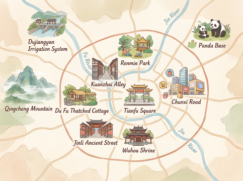 Chengdu attraction map