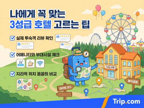 나에게 꼭 맞는 3성급 호텔 고르는 팁| ✅ 실제 투숙객 리뷰. ✅ 어메니티와 부대시설 확인. ✅ 지리적 위치 확인