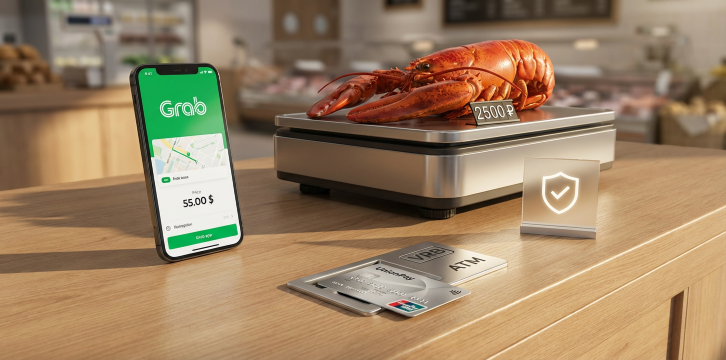 Сцена с телефоном, лобстером и картой.