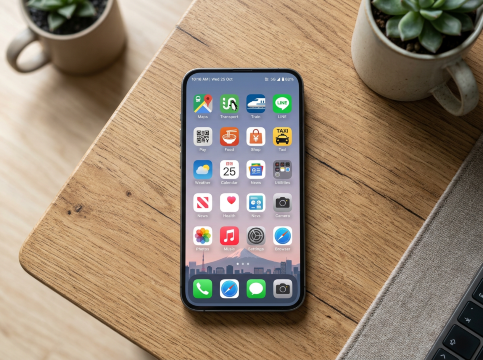 Smartphone with Japanese app icons