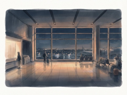 羽田空港の深夜発イラスト。