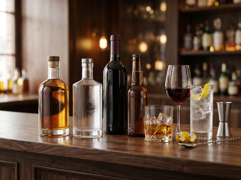 Whisky, gin, wine, beer.