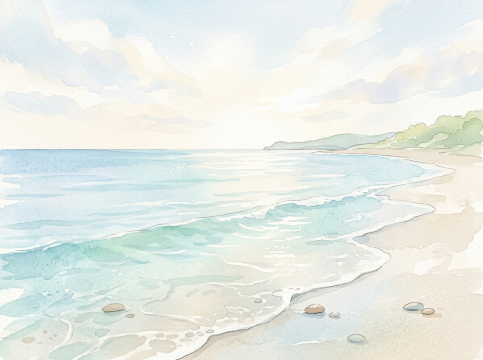 海辺の水彩画
