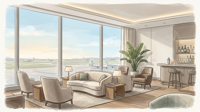 空港ラウンジのイラスト。