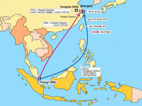 Singapore-Shanghai Flight Map