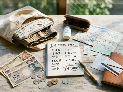 夏休みの1泊2日旅行にかかる総予算を3コースで比較