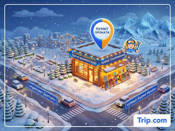 Алматы горнолыжный курорт-Прокат снаряжения: арендуйте внизу. 