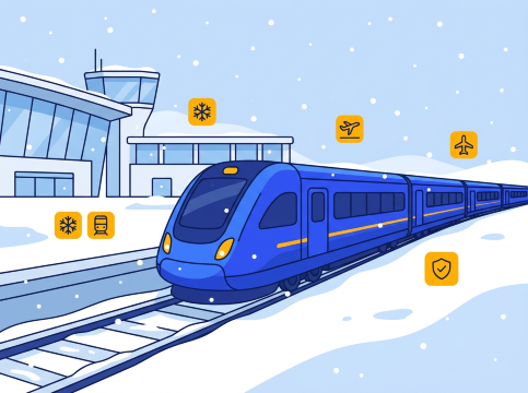 雪中の空港列車