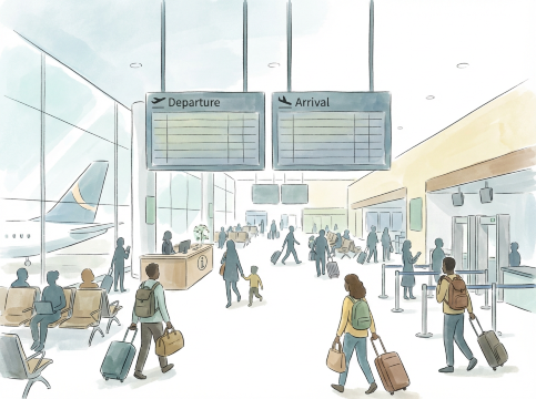 空港乗り継ぎのイラスト
