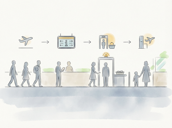 空港の乗り継ぎ手順