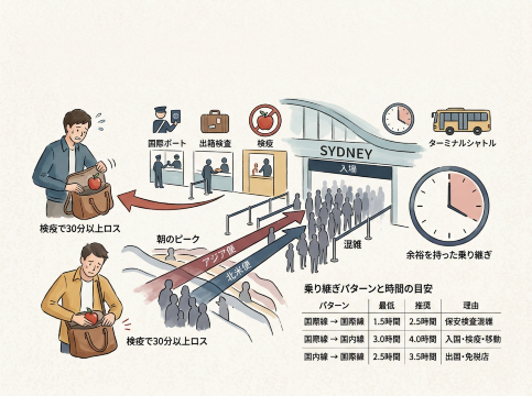 シドニー国際空港で必要な乗り継ぎ時間の目安