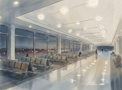 深夜の空港イラスト