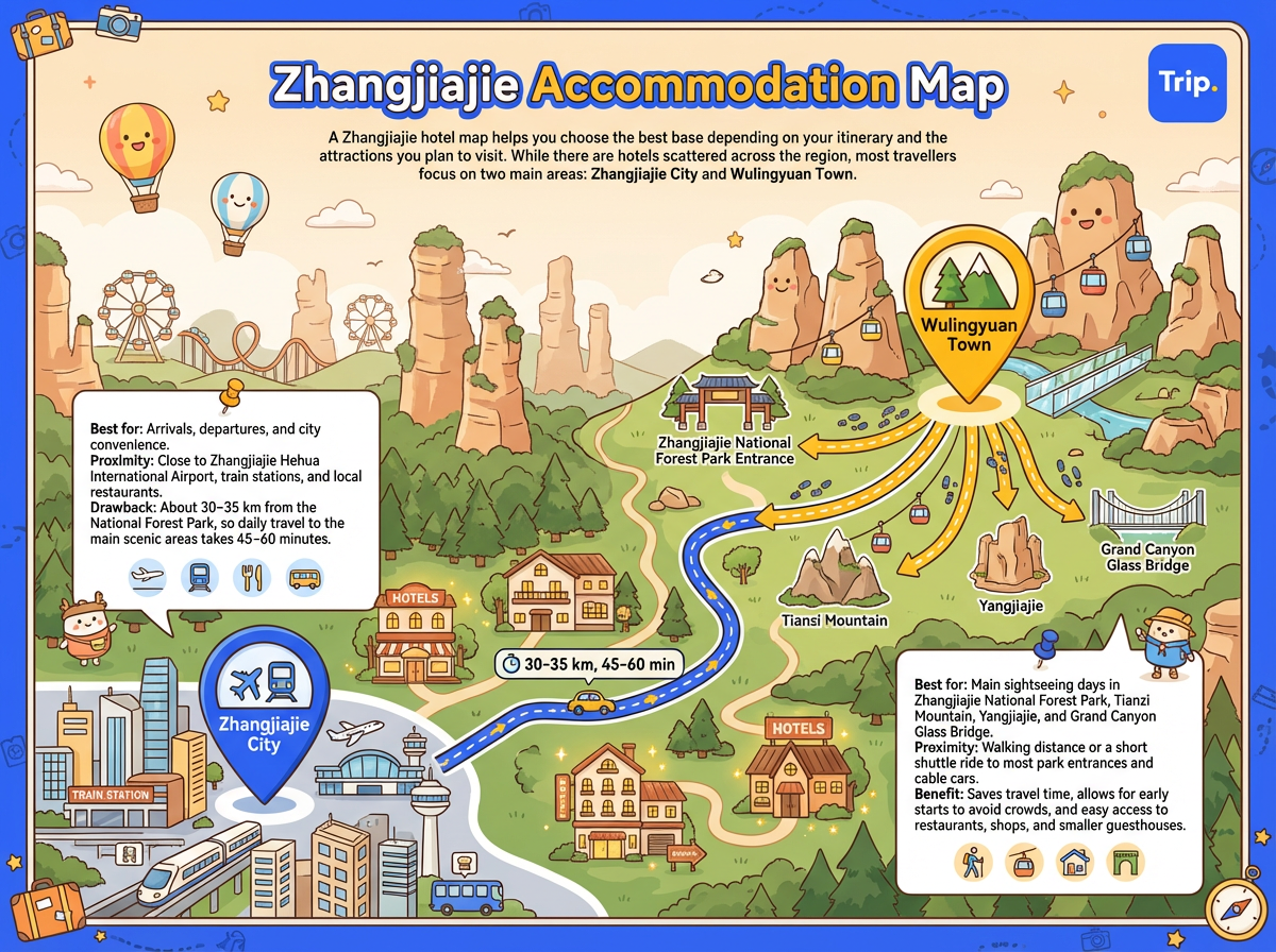 Zhangjiajie Accommodation Map