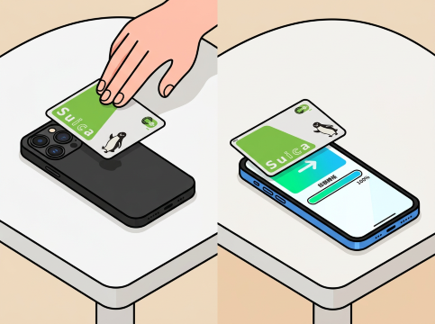 西瓜卡 iPhone 綁定教學： 關鍵動作： 將 iPhone 放置在平坦的桌面上，然後將你的實體日本西瓜卡Suica 西瓜卡放在 iPhone 頂部（相機鏡頭旁邊的位置）。Step 5： 保持卡片與手機接觸，系統會開始讀取並進行轉移。畫面進度條跑完後，實體卡內的餘額就會完美轉移到手機內！