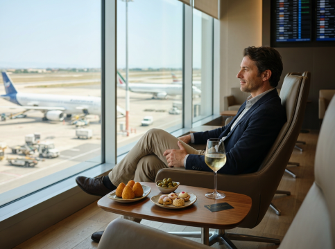 パレルモ空港のラウンジで快適な出発前のひとときを