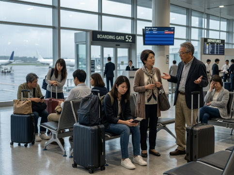欠航困惑の旅行者